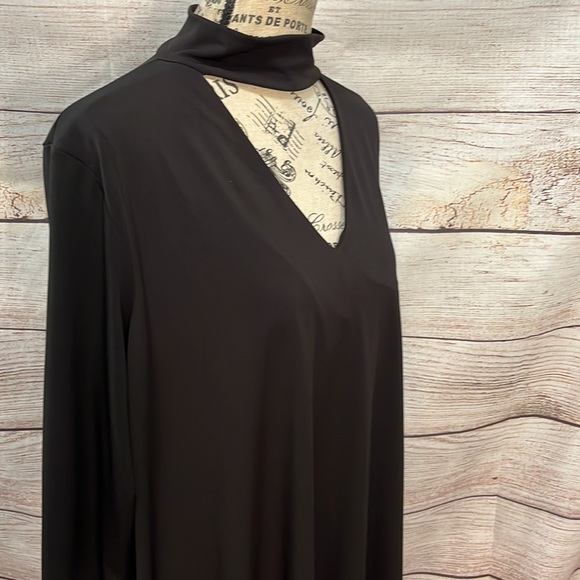 Clara Sun Woo Tunic Choker V-neck Shark Bite Hem Black 3/4 Sleeves Travel - Picture 3 of 8